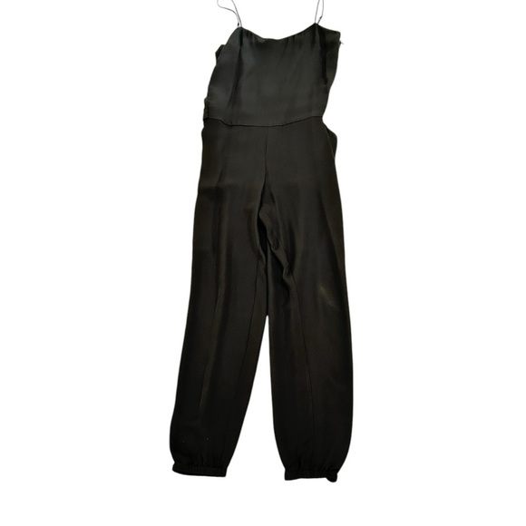 Theory 100% silk Black Jumpsuit jogger cuffs spaghetti straps front pockets sz 4 - Picture 4 of 11